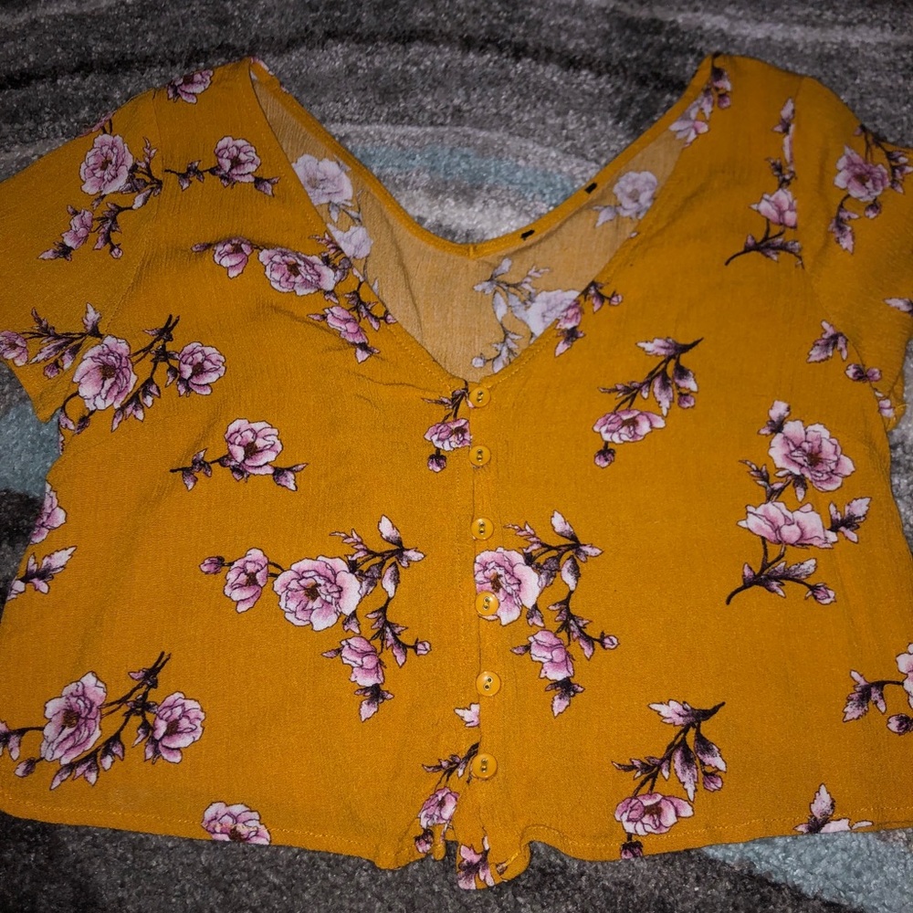 Yellow floral button up shirt
